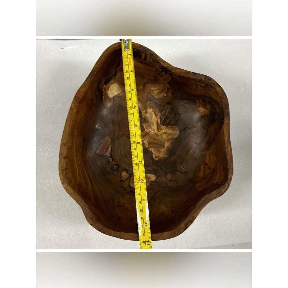 Vintage Pottery Barn Organic Teak Carved Wood Decorative Bowl - Natural Brown